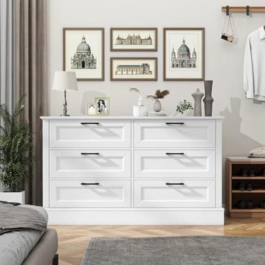 ZLWJGY White Dresser for Bedroom with 6 Drawer, Bedroom Furniture Organizer Storage, Wood Double Dresser & Chest of Drawers, Modern Farmhouse Style, Dressers for Closet, Living Room 30” Tall - Image 8
