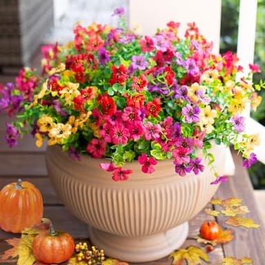 HyeFlora Artificial Flowers for Outdoor Indoor Garden Home Decoration, Faux Flower Daisy with Eucalyptus Leaves Fake Plants Greenery Boxwood Porch Patio, 12 Bundles (Mix Pink Red Purple Yellow) - Image 7