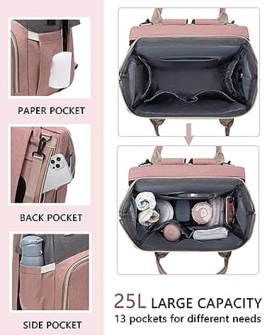 Diaper Bag Backpack with Changing Station: Pink Baby Toddler Bags for Girls Boys Women Large Big Travel Backpack Pañaleras Modernas Para Bebe Niña Newborn Essentials Mom Must Haves Baby Registry - Image 3