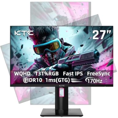 KTC 27'' 2K 170Hz Gaming Monitor - Fast IPS 1ms GTG Pc Monitor with FreeSync G-Sync, HDMI/DP/USB Ports, Height/Tilt/Swivel/Pivot Adjust, 131% sRGB and 97% DCI-P3 Color Gamut for Vertical Monitor - Image 9