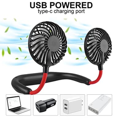 Portable Neck Fan 2500 mAh Rechargeable USB Hands-Free Mini Face Cooling Personal Double Headed Rotatable Small Fan for Working Office Reading Traveling Outdoor Sport - Image 4