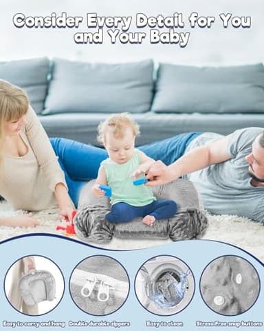 Baby Lounger Pillow : 3-in-1 Infant Lounger Pillow for Newborn 0-24 Months, Portable Tummy Time Mat for Home and Travel, Breathable & Soft Baby Seat for Baby, Babies Essentials Gifts, Grey - Image 6
