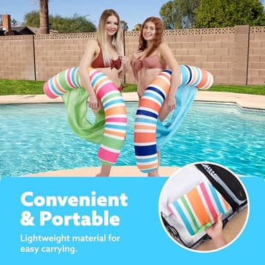 SLOOSH Inflatable Pool Floats Chairs Adults, 2 Packs Floating Noodle Chair with Stripes Design Soft Fabric Covered with Sling for Swimming Pool Water Party Summer Lake,Blue,Green - Image 5