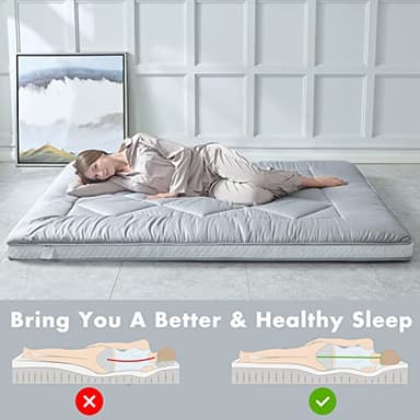 Heimorn Japanese Futon Mattress, Thick Foldable & Portable Sleeping Mattress with Dust-Proof Cover, Gray Full - Image 3