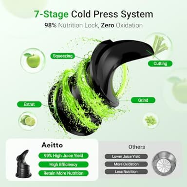 Aeitto Max5 Cold Press Juicer, Juicer Machines with 5.3“ Extra Large Feed Chute Fit Whole Fruits & Vegetables, High Juice Yield,Juice Maker, Self Feeding, Easy to Clean,Premium Black - Image 6