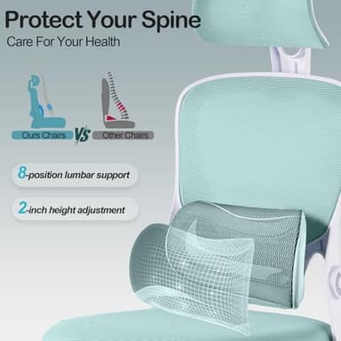 Estevo Ergonomic Office Chair with Tilt-Lock, Home Office Desk Chair with Auto Lumbar Support, High Back Mesh Desk Chair with Adjustable Headrest, Swivel Task Chair or Study Room Bedroom,Lake Blue - Image 4