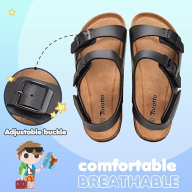 Torotto Toddler Kids Sandals Boys Girls Cork Footbed Sandals with Adjustable Buckle Casual Slides Open Toes Flat(LHJ385/Black,22) - Image 2