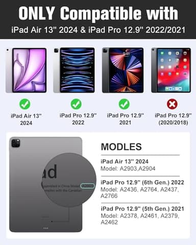 MoKo Case Compatible with iPad Air 13 Inch M2 Case 2024/ iPad Pro 12.9 (6th/5th Gen 2022/2021), Slim Frosted Hard PC Back Cover, Support Touch ID & Pencil Pro/2nd/USB-C, Black - Image 2