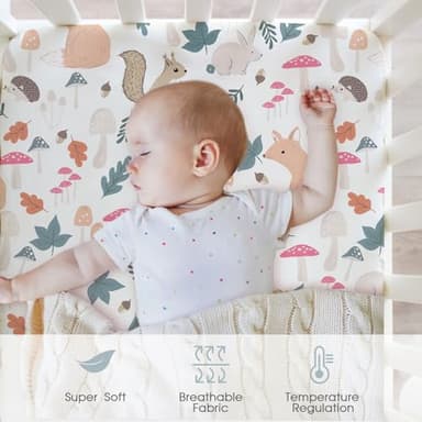 Bimocosy Crib Sheets for Boys Girls, Fitted Crib Sheet 4 Pack for Standard Crib and Toddler Mattresses, Super Soft Breathable Microfiber Baby Sheet 28x52x8in, Wetland Birds/Squirrel/Mauve/Fog Blue - Image 2