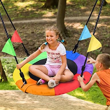 Odoland 24 inch Chidren Tree Swing Net Swing Outdoor Kid Platform Swing with Detachable 600LB Weight Load Oxford Fabric and Adjustable Hanging Ropes for Tree, Backyard and Indoor Color - Image 8