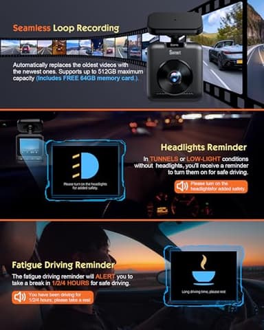 Sarmert C2 4K Dual Dash Cam Front and Rear - Built-in GPS and 5G WiFi, Free 64GB Card Included, 4K UHD Dash Camera for Cars, Night Vision, WDR, Loop Recording, App Control, 24H Parking Mode - Image 9