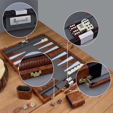 Large Backgammon Sets for Adults - Classic Board Games for 2 Players Adults and Kids - Premium Backgammon Set 15 inch Board and 32 Backgammon Pieces in Quality PU Leather Case - Gift for Man - Image 8