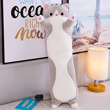 shangman Lovely Plush Cat Doll Cute Cartoon Soft Stuffed Kitten Pillow Long Throw Sleeping Toy Gift for Kids Girlfriend Multiple Size (Grey,50cm/19.6in) - Image 2