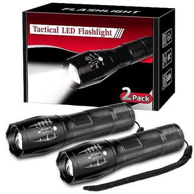 2 Pack Flashlights High Lumens, 5 Modes Zoomable LED Tactical Flashlight, Waterproof Handheld Flash Light for Camping Home Emergencies, Christmas Stocking Stuffers Gifts for Men, Camping Essentials - Image 1