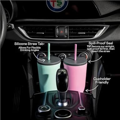 Corkcicle Cold Cup Insulated Tumbler with Straw - Keeps Drinks Cold for 12 Hours - Triple-Insulated Stainless Steel - Leak-Resistant Lid - Summer Drinkware Gift - 24 oz - Sun-Soaked Pink - Image 7