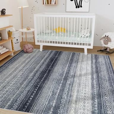 Nakagishi Area Rugs 9x12 Living Room Rug: Washable Boho Large Neutral Modern Soft Stain Resistant Indoor Floor Non-Slip Moroccan Accent Carpet for Bedroom Nursery Kid Playroom Office Dining Room- Blue - Image 8
