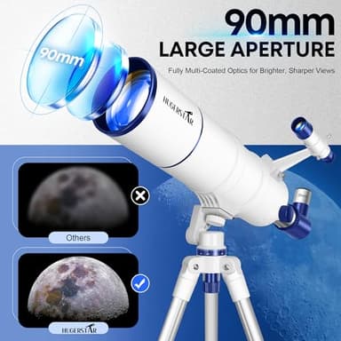 HUGERSTAR Telescope for Adults High Powered, 90mm Aperture 550mm Portable Refractor Telescope for Kids & Astronomy Beginners, Professional Telescopes with Tripod, Phone Adapter, Moon Filter, Carry Bag - Image 2