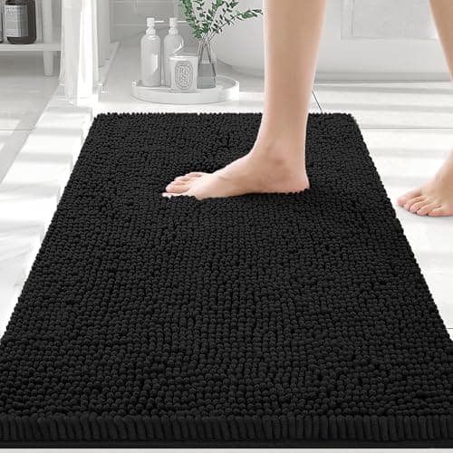 Smiry Luxury Chenille Bathroom Rugs 36x24, Extra Soft and Absorbent Shaggy Bath Mat, Machine Washable, Non-Slip Plush Carpet Runner for Tub, Shower, and Floor, Home Decor Accessories, Black - Image 1