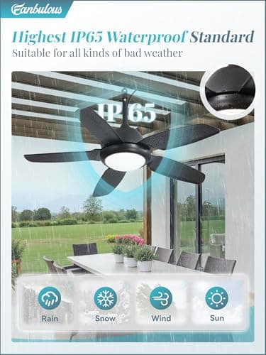 Fanbulous 42 Inch Waterproof Outdoor Ceiling Fan with Lights and Remote,IP65 Hanging Gazebo Fan with 3CCT 6-Speed DC Motor,Black Wet Rated Plug in Ceiling Fan with Cord for Patios Porch Pergola - Image 3