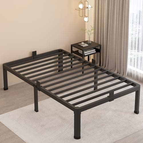 MAF 18 Inch Twin XL Bed Frames with Round Corner Legs Mattress Slide Stopper No Box Spring Needed Heavy Duty Metal Platform Bed Frame Under-Bed Storage Space, 3000 LBS Steel Slats Support - Image 1