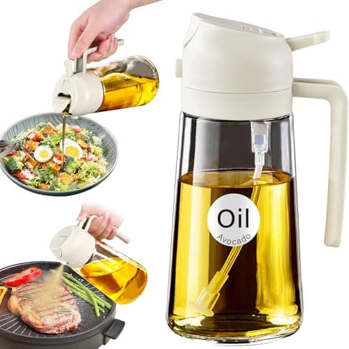 YARRAMATE 16oz/470ml Glass Olive Oil Sprayer for Cooking with Stickers, 2 in 1 Oil Dispenser for Kitchen Gadgets, Food Grade Premium Spray Bottle for Salad, Frying, BBQ (Creamy White) - Image 1