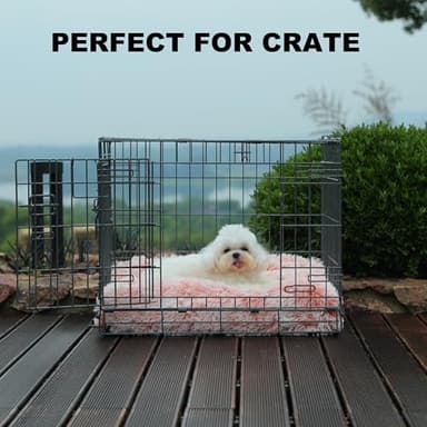 Bedfolks Waterproof Dog Crate Bed, Plush With Removable Washable Cover, Faux Fur Pad for Small Dogs and Cats, Fluffy Kennel 21"x13", Pink - Image 3