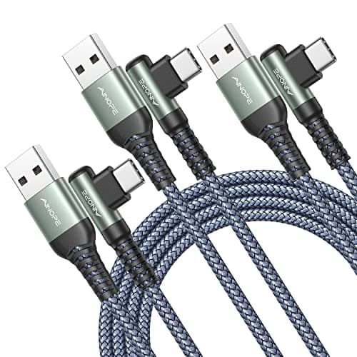 AINOPE Type C Cable [3-Pack, 6.6FT] Right Angle, 3.1A USB Type C Cable Fast Charging, Nylon Braided Type C Charging Cable Fast Charger Compatible with Samsung Galaxy S10 S9 S8 S20 Plus, Note 10 9 8 - Image 1