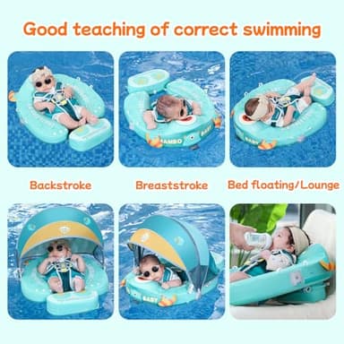Mambobaby Float with Canopy Skin-Friendly Baby Swim Float with Tail Waterproof Non-Inflatable Mambo Float Smart Swim Trainer Soft Solid Infant Pool Float 3-24 Months Baby Swim Ring - Image 3