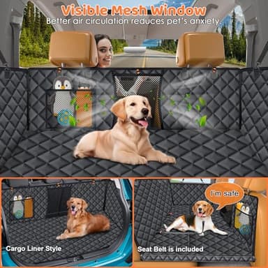 URPOWER Backseat Extender for Dogs - Hard Bottom Dog Car Seat Cover for Back Seat, Foldable Dog Hammock for Car, SUV, and Truck, Pet Rear Seat Protector Dogs Travel Bed with Mesh Window & Side Flaps - Image 4