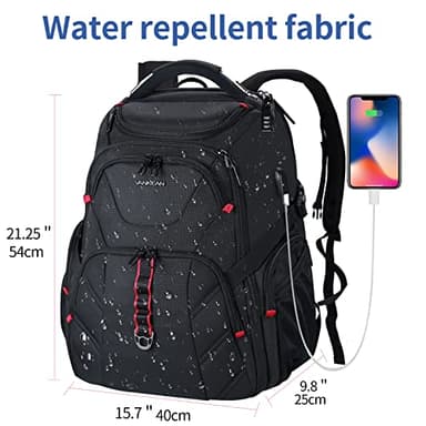 VANKEAN 17.3'' Travel Laptop Backpack TSA Friendly, Water Resistant Anti Theft Extra Large College Backpacks with RFID Pockets, USB Port for Men Women Business Work Bag, Black - Image 2