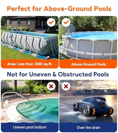 Cordless Pool Vacuum for Above Ground Pool, Robotic Pool Cleaner for Floor Cleaning, 130 Min Runtime, Powerful Suction, Self-Parking, Above Ground Pool Vacuum for Inground Pools up to 1291 Sq.ft - Image 7