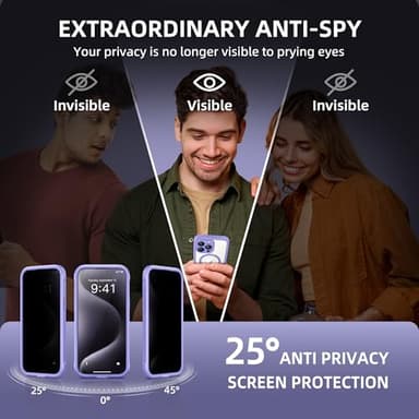 TIESZEN for iPhone 15 Pro Case, Compatible with MagSafe, Built-in Privacy Screen Protector and Camera Protection, Anti Spy Full Body Dustproof Shockproof Hard Phone Case 6.1", Light Purple - Image 2