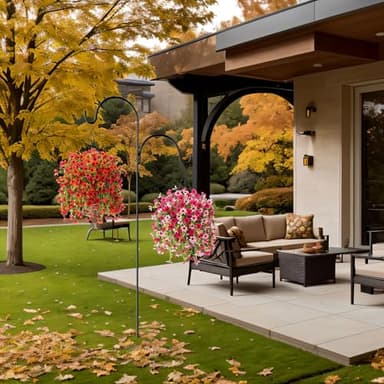 INXUGAO Artificial Fake Spring Hanging Flowers Plants with Basket Outdoor Flower Decor, Faux Silk Colorful Daisy in Metal Coconut Lining Pot Plastic Shrubs Decor Farmhouse Home Garden (Red Orange) - Image 3