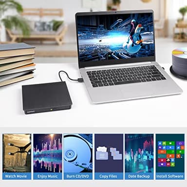 External DVD Drive USB 3.0 Type-C USB C Portable DVD Player for Laptop Disk Duplicator CD DVD +/-RW CD ROM Burner Writer CD/DVD Burner Reader Disk Drive for Laptop Desktop Windows Linux MacBook - Image 6