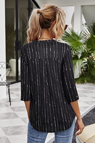 VALOLIA Womens Tops Dressy Casual 3/4 Sleeve Tops for Women Business Casual Blouses Summer Loose Fitting Tops Tunics Or Tops To Wear With Leggings Tummy Coverage Tops for Women Black Stripe X-Large - Image 2