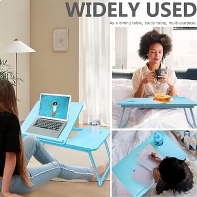 Laptop Desk for Bed Couch,Lap Desk for Laptop,Portable Laptop Stand for Desk,Small Adjustable Laptop Desk,Foldable Bed Table for Laptops and Writing, Bed Tray Table with Cup Holder(Blue) - Image 6