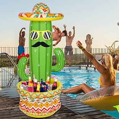 Triumpeek 55" Inflatable Cactus Cooler, Fiesta Cactus Ice Bucket Wearing Sombrero for Summer Swimming Pool Hawaiian Themed Party Supplies, Cinco de Mayo Party Cooler Decor - Image 5