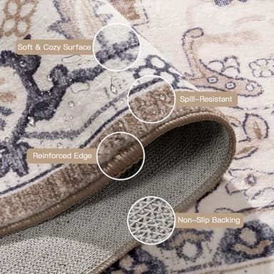 Lofus 5x7 Area Rugs for Living Room, Washable Area Rug, Rugs for Bedroom, Kitchen, Vintage Boho Carpet, Soft Non-Slip, Low Pile Large Area Rug for Office Dining Room, Floral Brown - Image 6