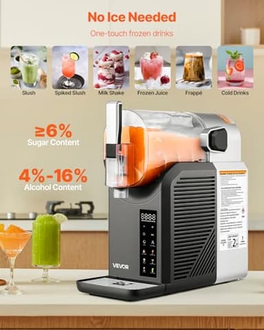 VEVOR Slushie Machine, 2L/68oz No Ice Needed Slushy Machine for Home, Frozen Drink Maker with 6 Preset Programs, Margarita Machine with Self-Cleaning, Frozen Margaritas, Frappés, Milkshake, and More - Image 3
