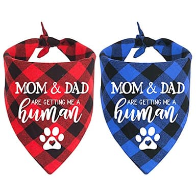 YHTWIN My Parents are Getting me a Human, Gender Reveal Photo Prop Pet Scarf Accessories,Plaid Dog Bandana,Pack of 2 - Image 1