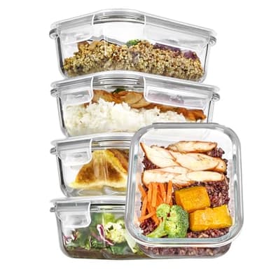 Vtopmart 5Pack 22oz Glass Storage Containers with Lids, Glass Meal Prep Food Container Sets with Snap Airtight Lids for Microwave, Oven, Freezer and Dishwasher - Image 1