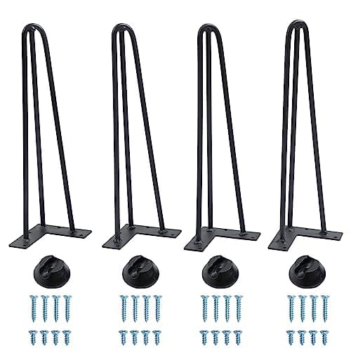 16" Hairpin Furniture Legs 4PCS, Heavy Duty Solid Steel 3 Rod Furniture Legs with 2 sizes Screws and 4pcs Floor Protectors for Nightstand, Cabinet, Bench Chair, Coffee Table, Desk, etc, Black - Image 1