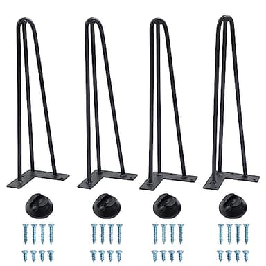 16" Hairpin Furniture Legs 4PCS, Heavy Duty Solid Steel 3 Rod Furniture Legs with 2 sizes Screws and 4pcs Floor Protectors for Nightstand, Cabinet, Bench Chair, Coffee Table, Desk, etc, Black - Image 1