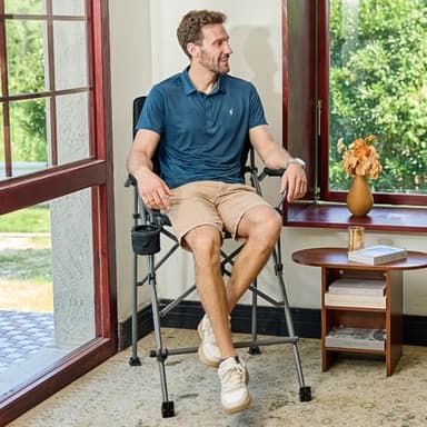 EVER ADVANCED Tall Directors Chair with Cup Holder 31", Bar Height Folding Chair for Camping, Sports with Carry Bag, Mesh Pockets and Footrest, Heavy Duty 300 lbs, Black - Image 7