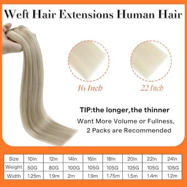 Full Shine Blonde Sew in Weft Hair Extensions Silky Straight Real Hair Wefts Human Hair 105 Grams Sew in Hair Extensions Ash Blonde Highlight Bleach Blonde Remy Bundles 24 Inch - Image 2