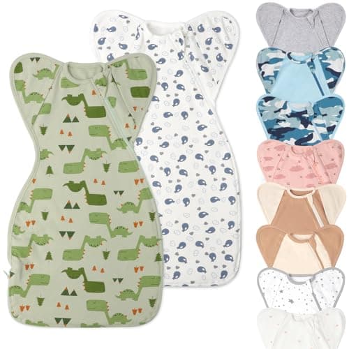 Baby Sleep Sack Swaddles for Newborn 0-3 Months, Arms Up Swaddle Blanket 2 Packs Cotton, Hands Up 3-Way Transitions to Arms-Free Wearable Sleeping Sack Bag for Boys Girls Snug Fit Calms Startle Reflex - Image 1