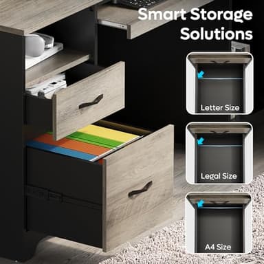 Bestier 59” Executive Desk with 2 Drawers, Computer Desk with Storage Cabinet, Industrial Wood Desk with File Drawer, Keyboard Tray & 2 Pedestals for Home Office & Studio, Gray - Image 4