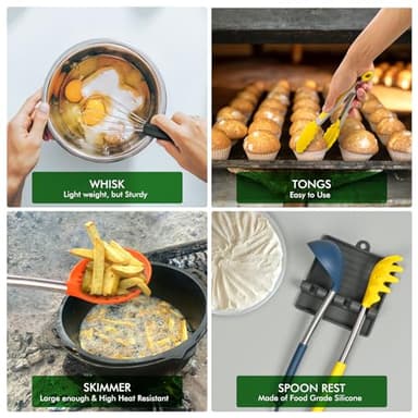 HOTEC 446°F Heat Resistant Silicone Kitchen Utensils, Cooking Utensil Set, Spatula Set, BPA Free, Kitchen Gadgets, Utensils Holder, Dishwasher Safe, 14pcs Multicolor - Image 5