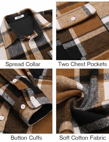 COOFANDY Men's Plaid Jacket Button Up Jacket Overshirt Fall Fashion Shirt with Pockets Khaki - Image 5