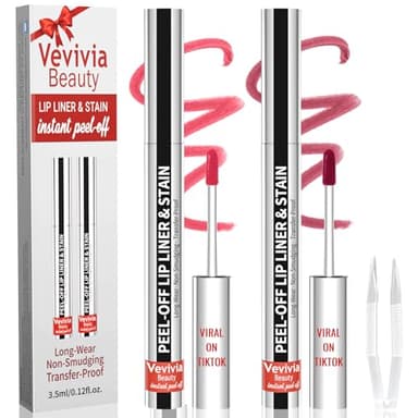 2pcs Lip Stain Peel Off - Lip Liner Stain Long Lasting Waterproof,2-in-1 Lip Liner with Tweezer Nude Matte,Non-Stick Cup,Highly Pigmented，Natural Finish,Stay On All Day,Perfect for Gift (Nude+Mauve) - Image 1